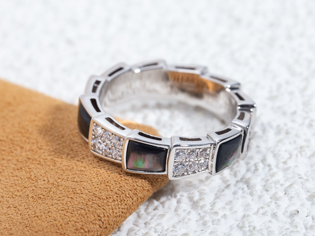 [Triumph Jewelry]SERPENTI RING SILVER DIAMOND BLACK MOP 4MM