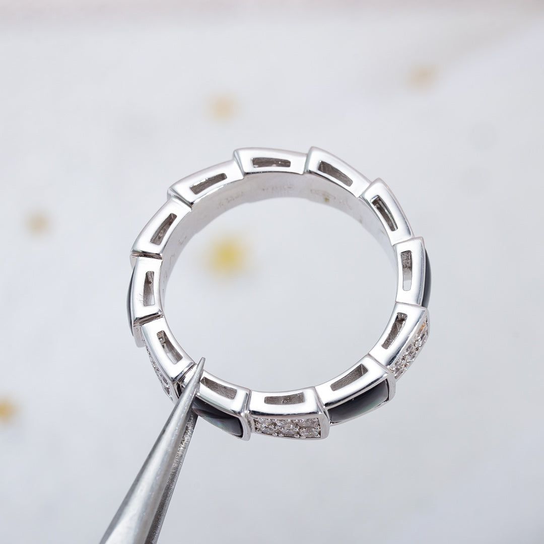 [Triumph Jewelry]SERPENTI RING SILVER DIAMOND BLACK MOP 4MM