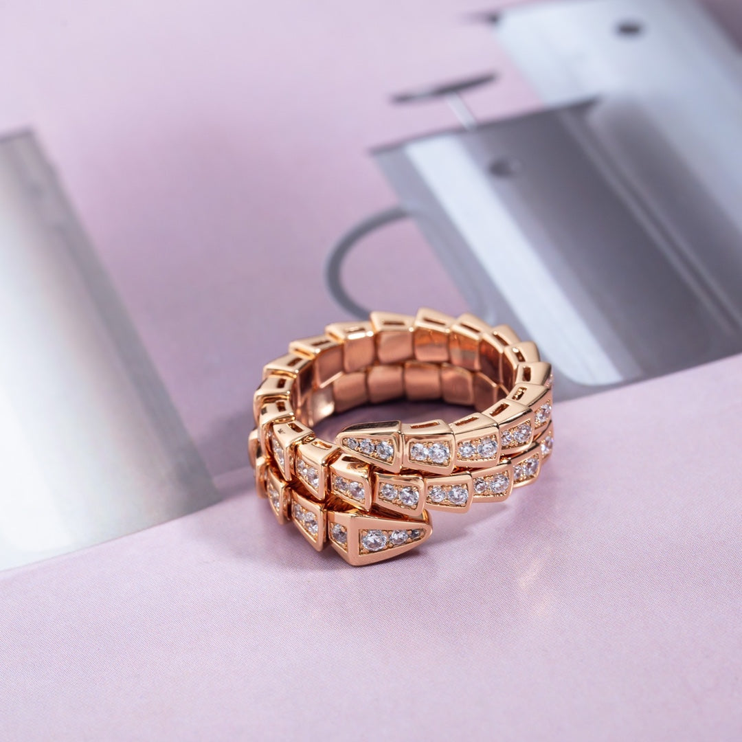 [Triumph Jewelry]SERPENTI RING PINK GOLD DIAMOND DOUBLE ROW