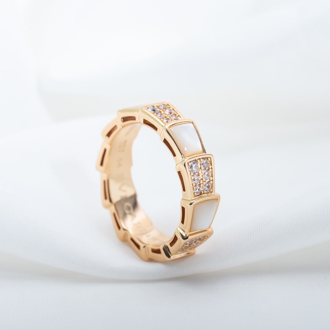 [Triumph Jewelry]SERPENTI RING PINK GOLD MOP DIAMOND PAVED 4MM