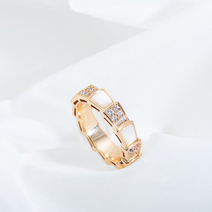 [Triumph Jewelry]SERPENTI RING PINK GOLD MOP DIAMOND PAVED 4MM