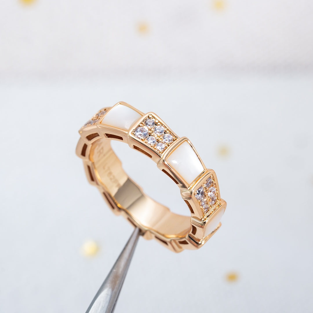 [Triumph Jewelry]SERPENTI RING PINK GOLD MOP DIAMOND PAVED 4MM