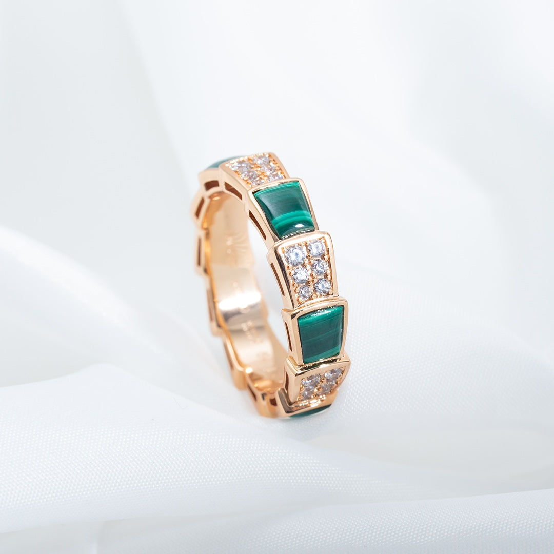 [Triumph Jewelry]SERPENTI RING PINK GOLD MALACHITE DIAMOND PAVED 4MM