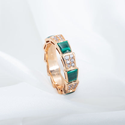 [Triumph Jewelry]SERPENTI RING PINK GOLD MALACHITE DIAMOND PAVED 4MM