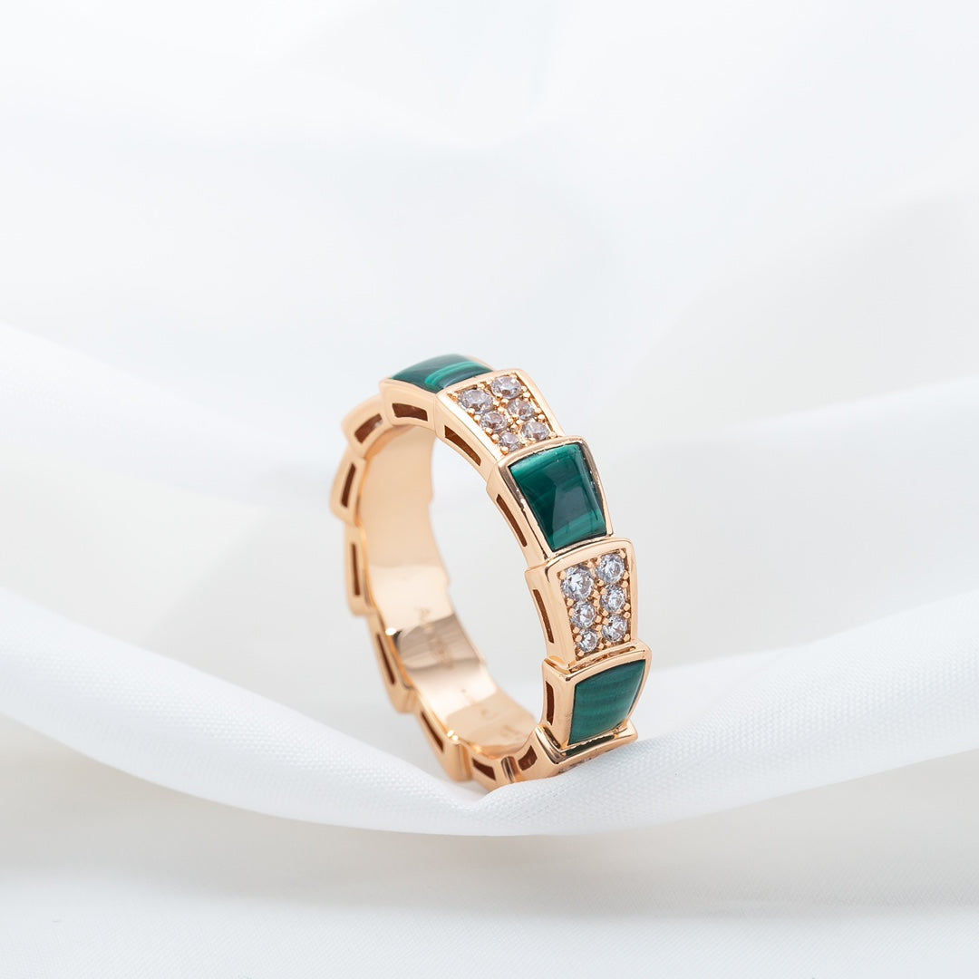 [Triumph Jewelry]SERPENTI RING PINK GOLD MALACHITE DIAMOND PAVED 4MM