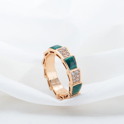 [Triumph Jewelry]SERPENTI RING PINK GOLD MALACHITE DIAMOND PAVED 4MM