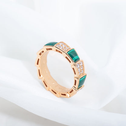 [Triumph Jewelry]SERPENTI RING PINK GOLD MALACHITE DIAMOND PAVED 4MM