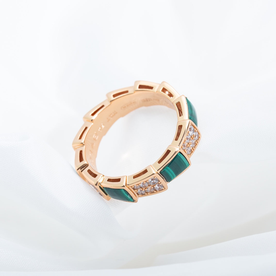 [Triumph Jewelry]SERPENTI RING PINK GOLD MALACHITE DIAMOND PAVED 4MM