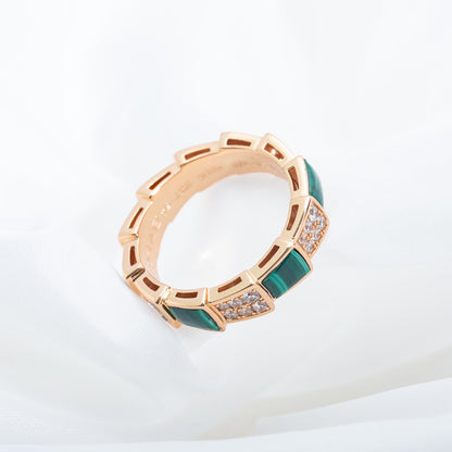 [Triumph Jewelry]SERPENTI RING PINK GOLD MALACHITE DIAMOND PAVED 4MM
