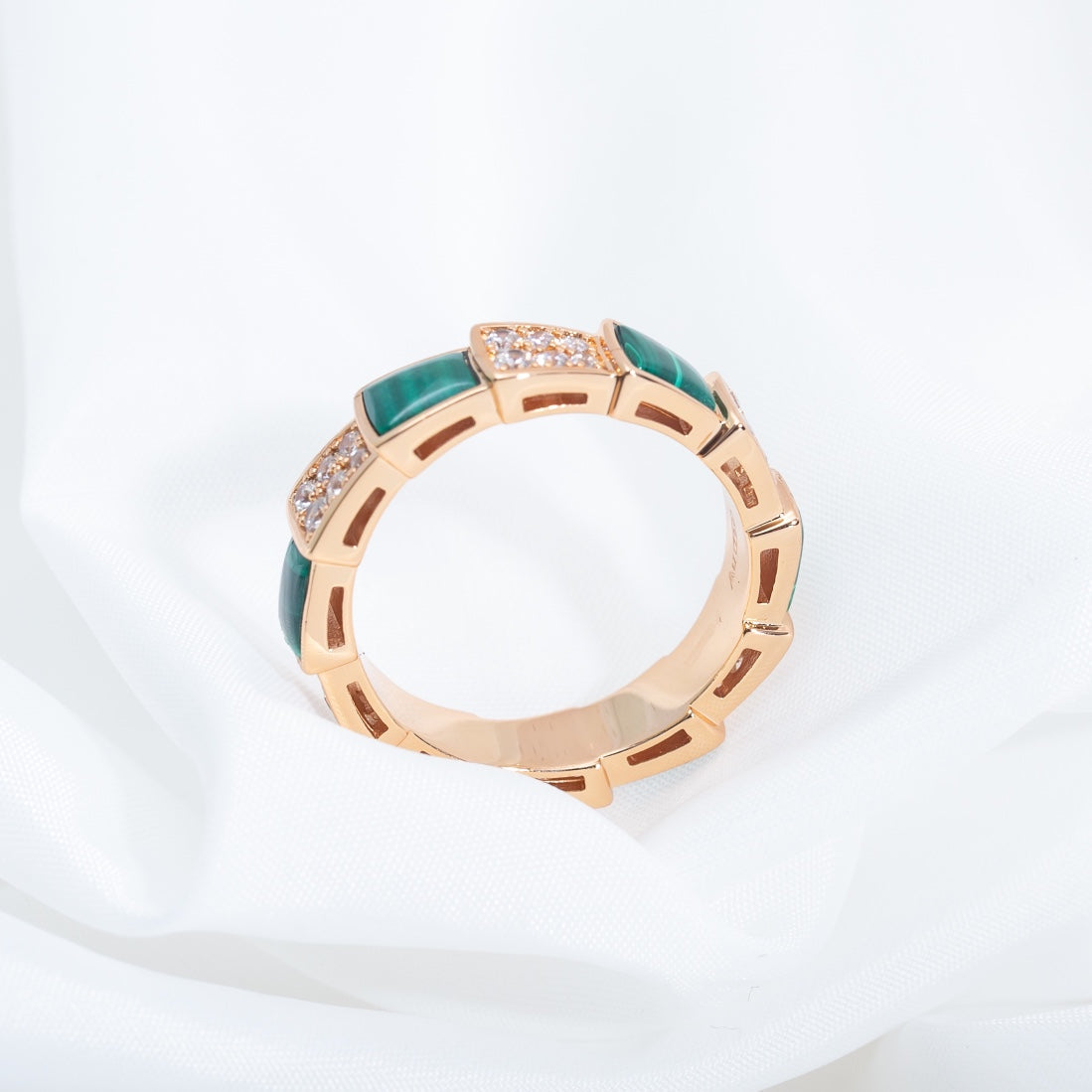 [Triumph Jewelry]SERPENTI RING PINK GOLD MALACHITE DIAMOND PAVED 4MM
