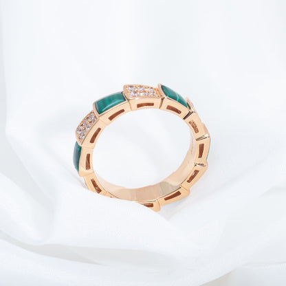 [Triumph Jewelry]SERPENTI RING PINK GOLD MALACHITE DIAMOND PAVED 4MM
