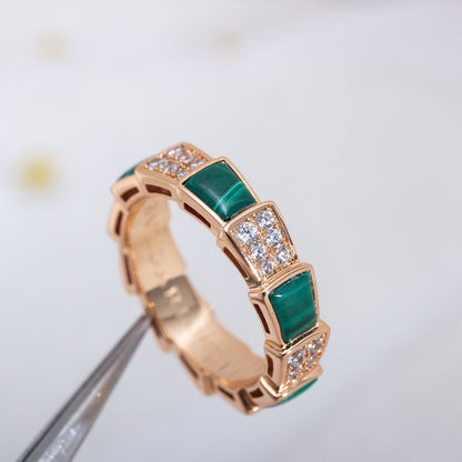 [Triumph Jewelry]SERPENTI RING PINK GOLD MALACHITE DIAMOND PAVED 4MM