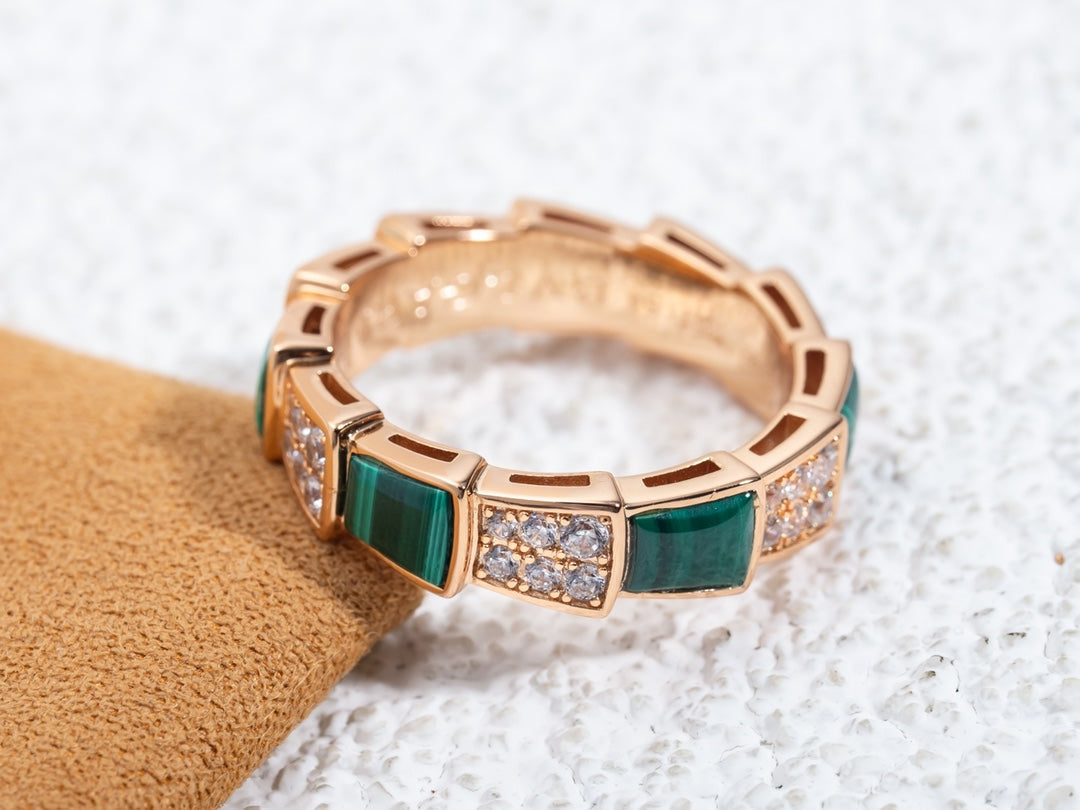 [Triumph Jewelry]SERPENTI RING PINK GOLD MALACHITE DIAMOND PAVED 4MM