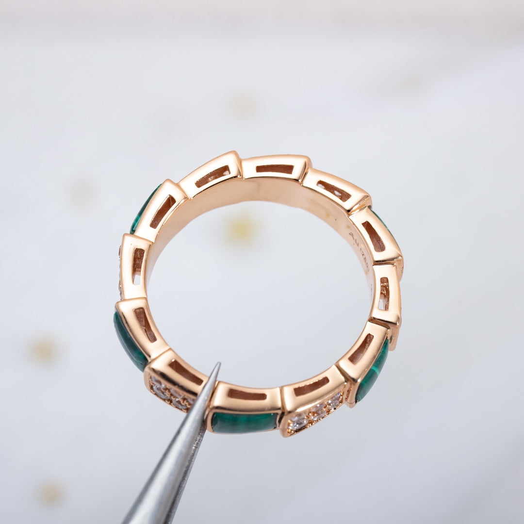[Triumph Jewelry]SERPENTI RING PINK GOLD MALACHITE DIAMOND PAVED 4MM