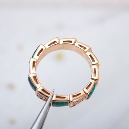 [Triumph Jewelry]SERPENTI RING PINK GOLD MALACHITE DIAMOND PAVED 4MM