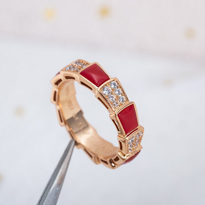 [Triumph Jewelry]SERPENTI RING PINK GOLD CARNELIAN DIAMOND PAVED 4MM