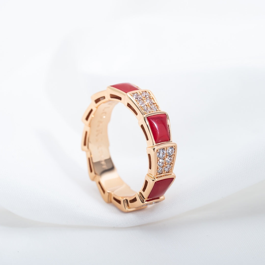 [Triumph Jewelry]SERPENTI RING PINK GOLD CARNELIAN DIAMOND PAVED 4MM