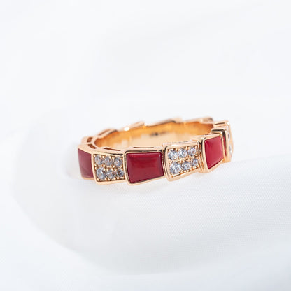 [Triumph Jewelry]SERPENTI RING PINK GOLD CARNELIAN DIAMOND PAVED 4MM