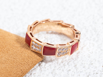 [Triumph Jewelry]SERPENTI RING PINK GOLD CARNELIAN DIAMOND PAVED 4MM