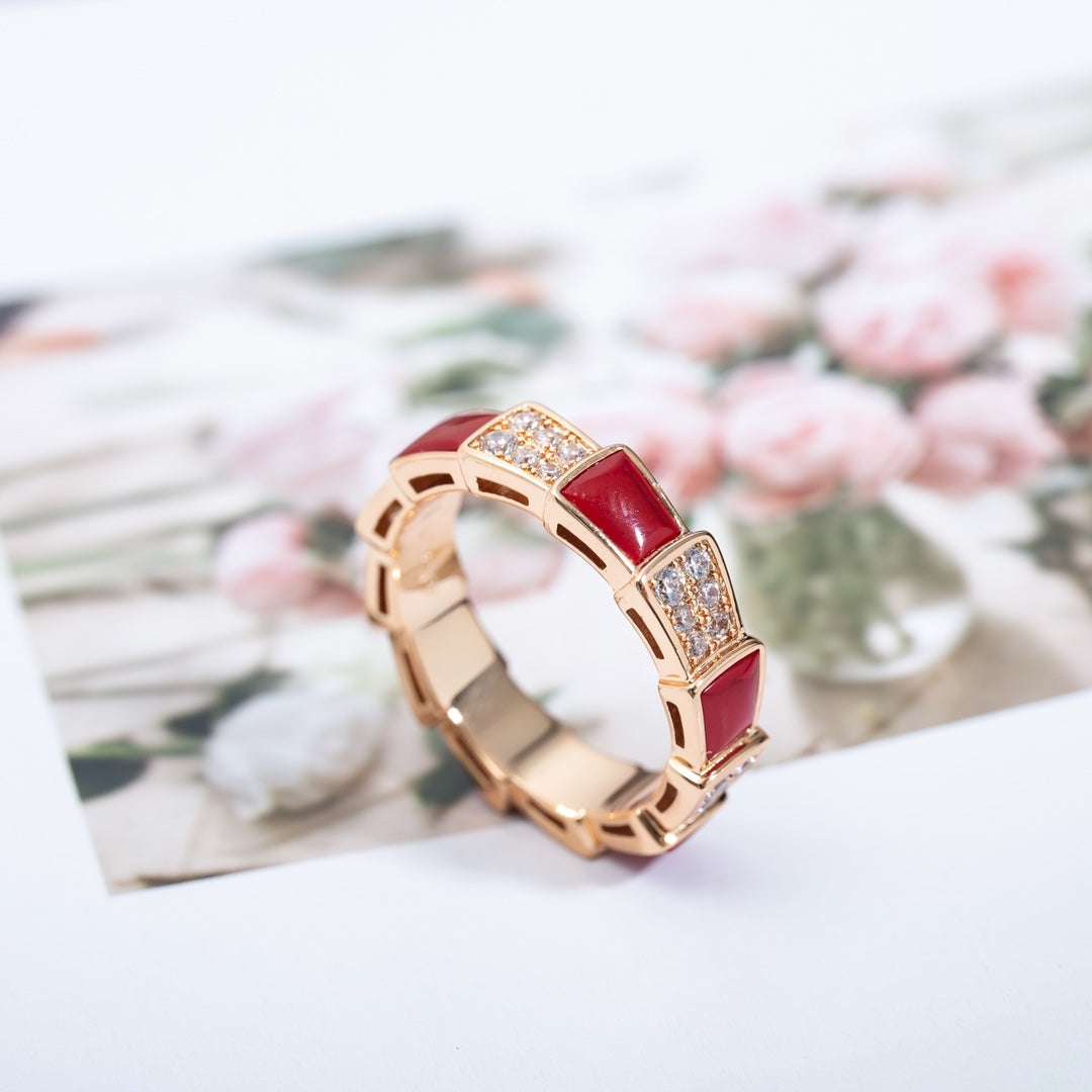 [Triumph Jewelry]SERPENTI RING PINK GOLD CARNELIAN DIAMOND PAVED 4MM