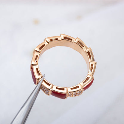 [Triumph Jewelry]SERPENTI RING PINK GOLD CARNELIAN DIAMOND PAVED 4MM