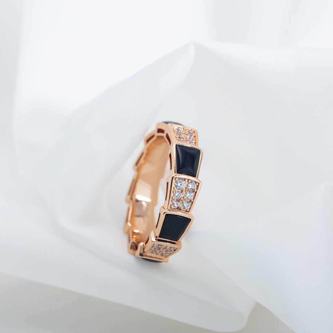 [Triumph Jewelry]SERPENTI RING PINK GOLD BLACK MOP DIAMOND PAVED 4MM