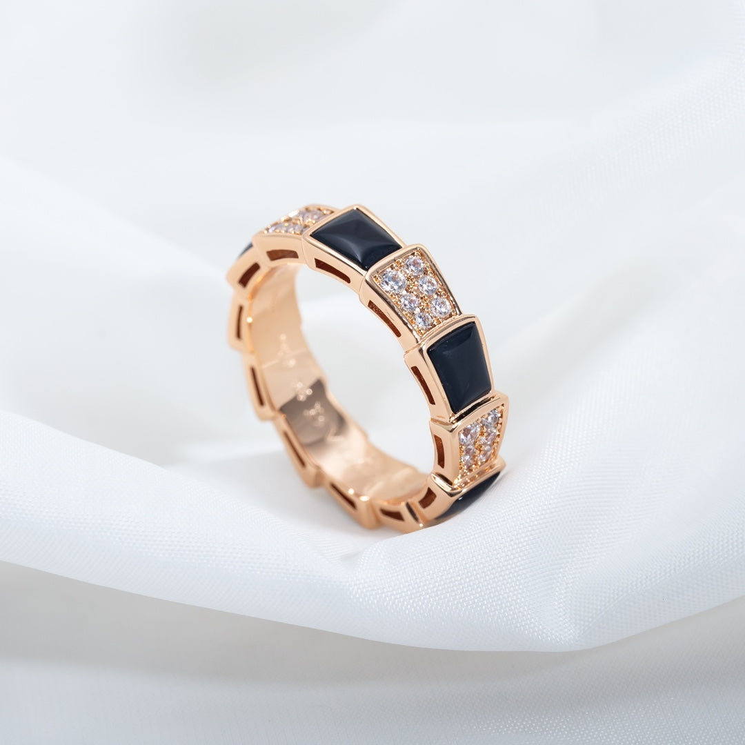 [Triumph Jewelry]SERPENTI RING PINK GOLD BLACK MOP DIAMOND PAVED 4MM