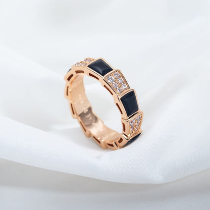 [Triumph Jewelry]SERPENTI RING PINK GOLD BLACK MOP DIAMOND PAVED 4MM