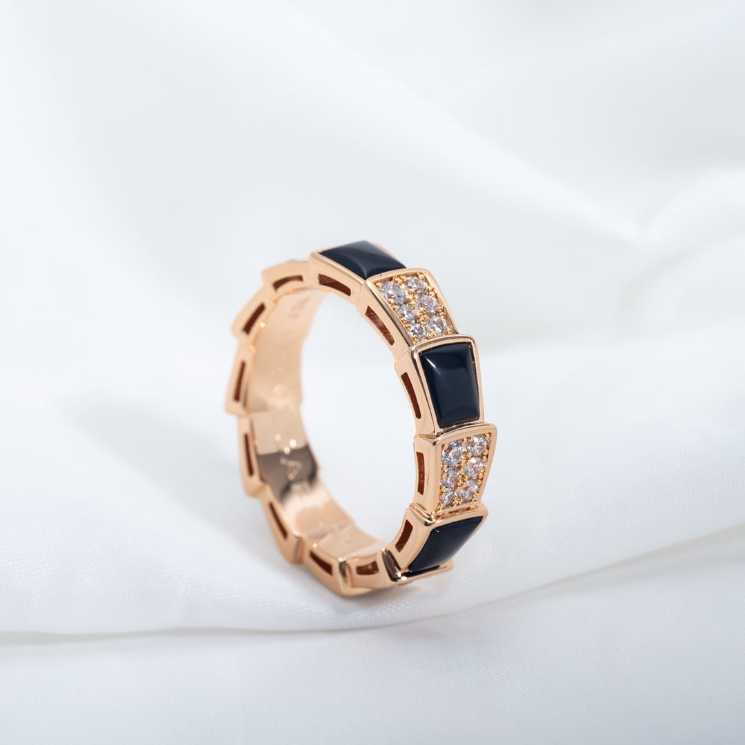[Triumph Jewelry]SERPENTI RING PINK GOLD BLACK MOP DIAMOND PAVED 4MM
