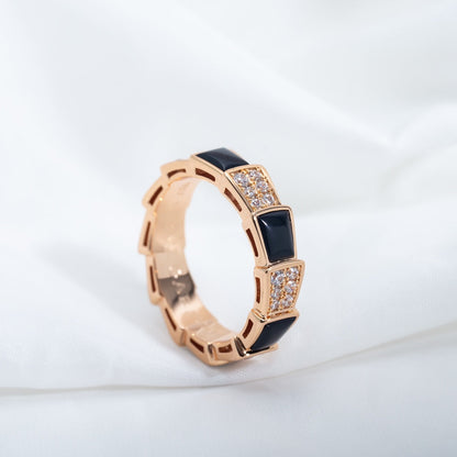 [Triumph Jewelry]SERPENTI RING PINK GOLD BLACK MOP DIAMOND PAVED 4MM