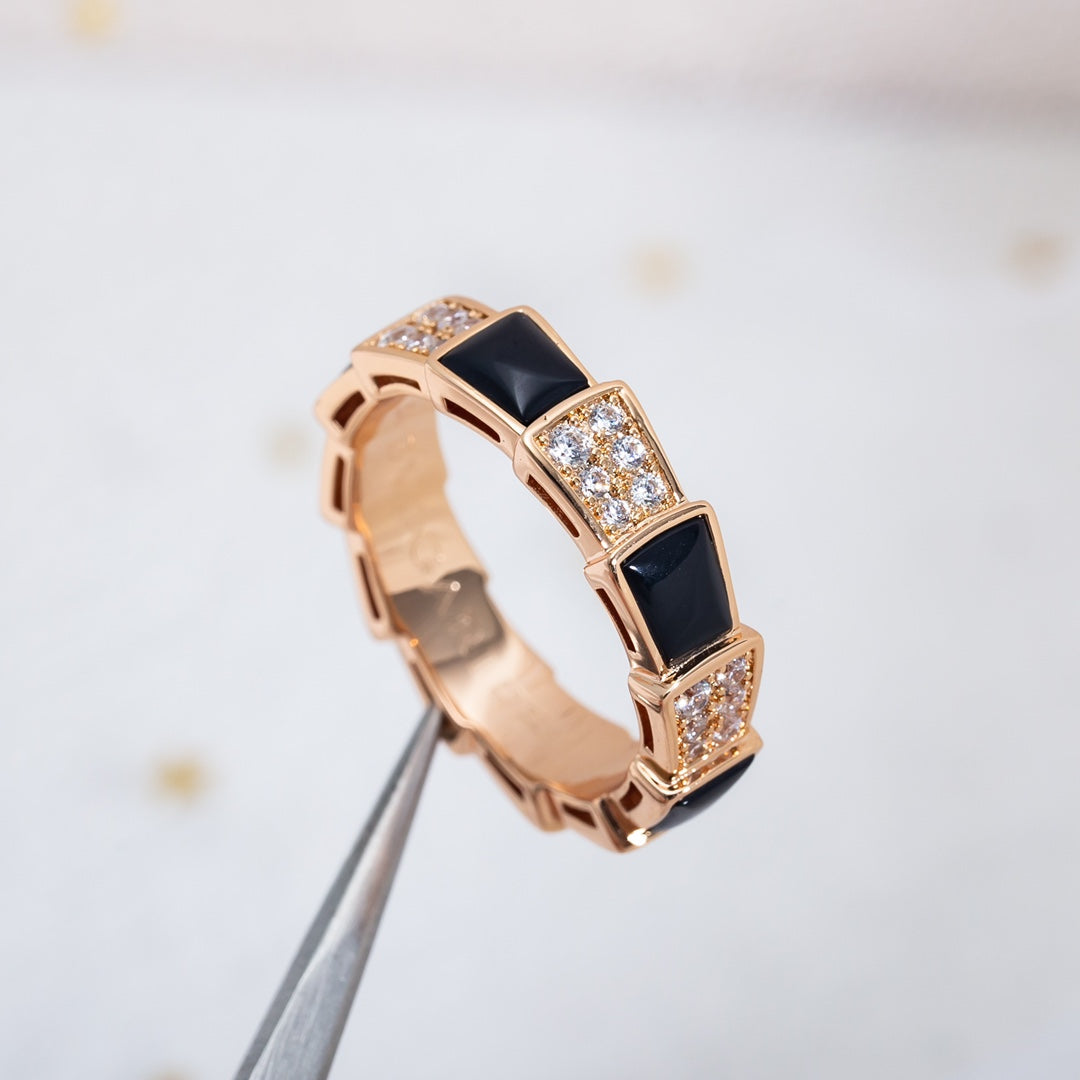 [Triumph Jewelry]SERPENTI RING PINK GOLD BLACK MOP DIAMOND PAVED 4MM