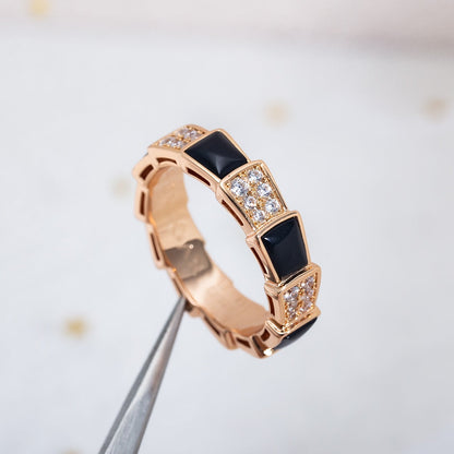 [Triumph Jewelry]SERPENTI RING PINK GOLD BLACK MOP DIAMOND PAVED 4MM