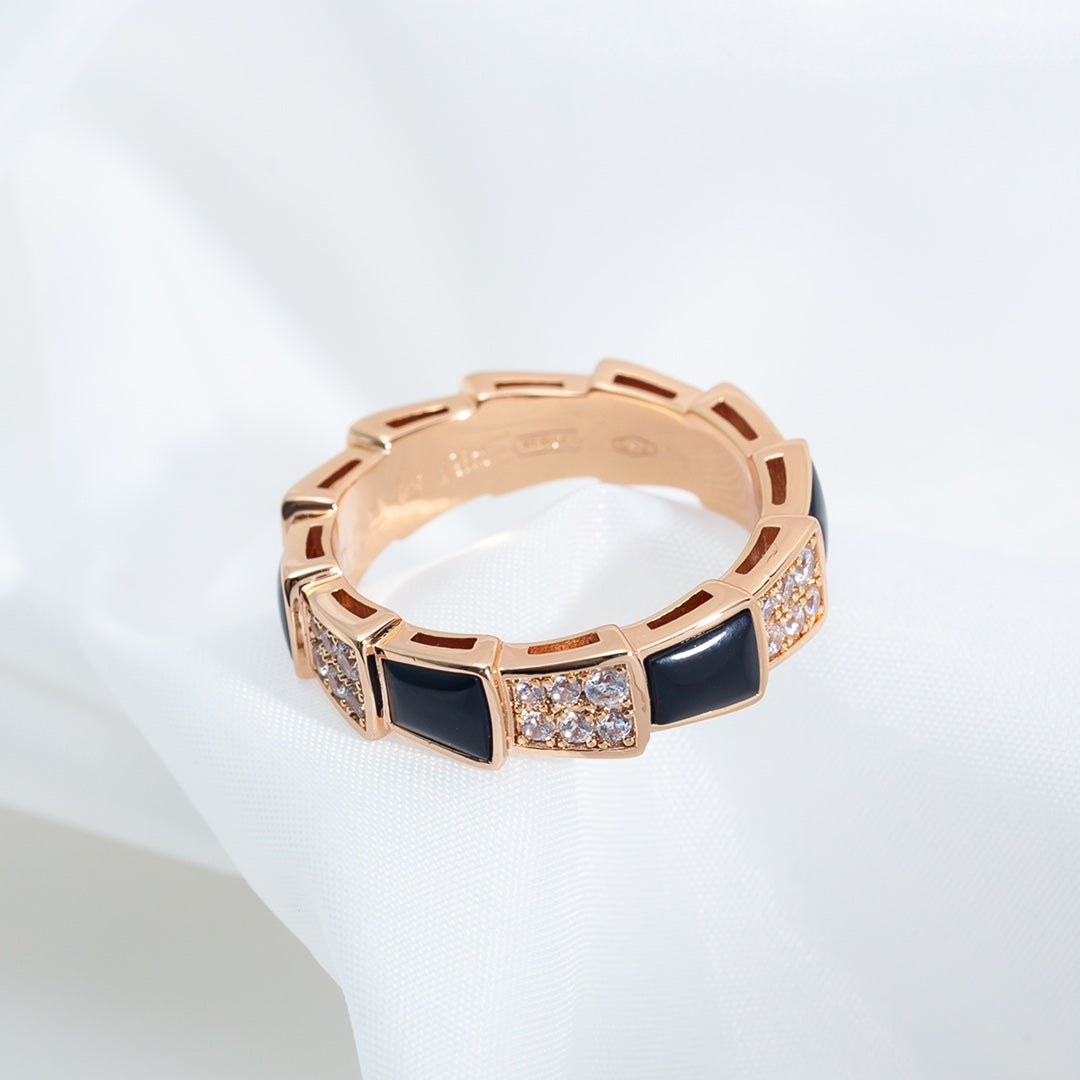 [Triumph Jewelry]SERPENTI RING PINK GOLD BLACK MOP DIAMOND PAVED 4MM