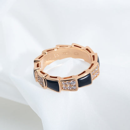 [Triumph Jewelry]SERPENTI RING PINK GOLD BLACK MOP DIAMOND PAVED 4MM