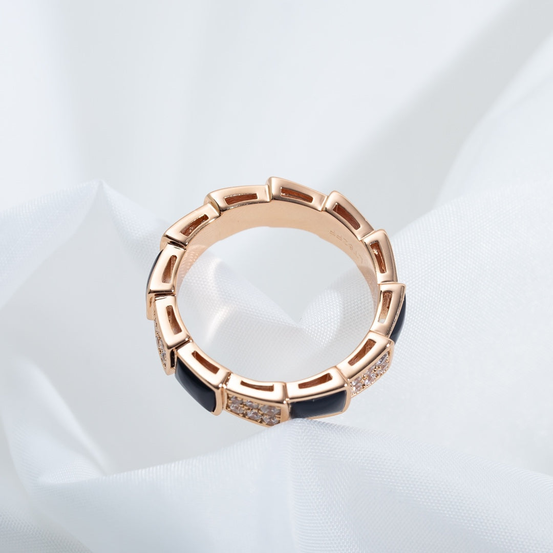[Triumph Jewelry]SERPENTI RING PINK GOLD BLACK MOP DIAMOND PAVED 4MM