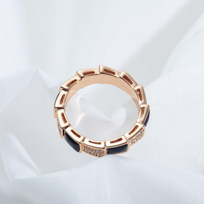 [Triumph Jewelry]SERPENTI RING PINK GOLD BLACK MOP DIAMOND PAVED 4MM