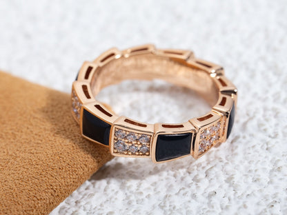[Triumph Jewelry]SERPENTI RING PINK GOLD BLACK MOP DIAMOND PAVED 4MM