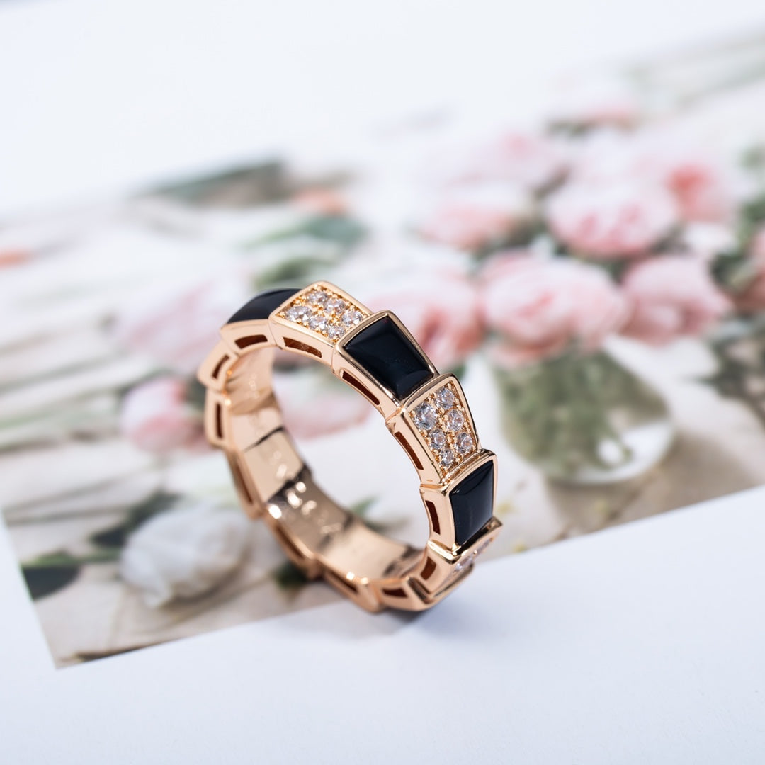 [Triumph Jewelry]SERPENTI RING PINK GOLD BLACK MOP DIAMOND PAVED 4MM