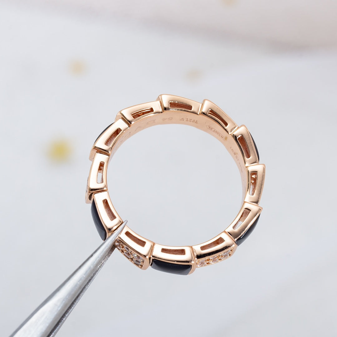 [Triumph Jewelry]SERPENTI RING PINK GOLD BLACK MOP DIAMOND PAVED 4MM