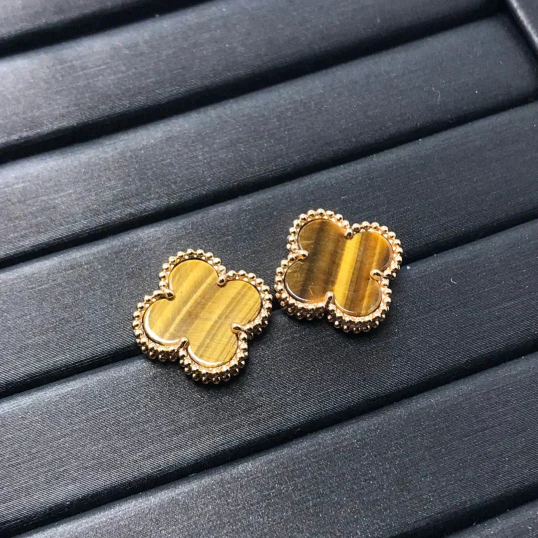[Triumph Jewelry]CLOVER MEDIUM 1 MOTIFS TIGER EYE EARRINGS
