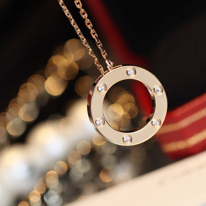 [Triumph Jewelry]LOVE NECKLACE 16MM 6 DIAMONDS PINK GOLD