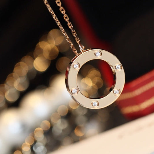 [Triumph Jewelry]LOVE NECKLACE 16MM 6 DIAMONDS PINK GOLD