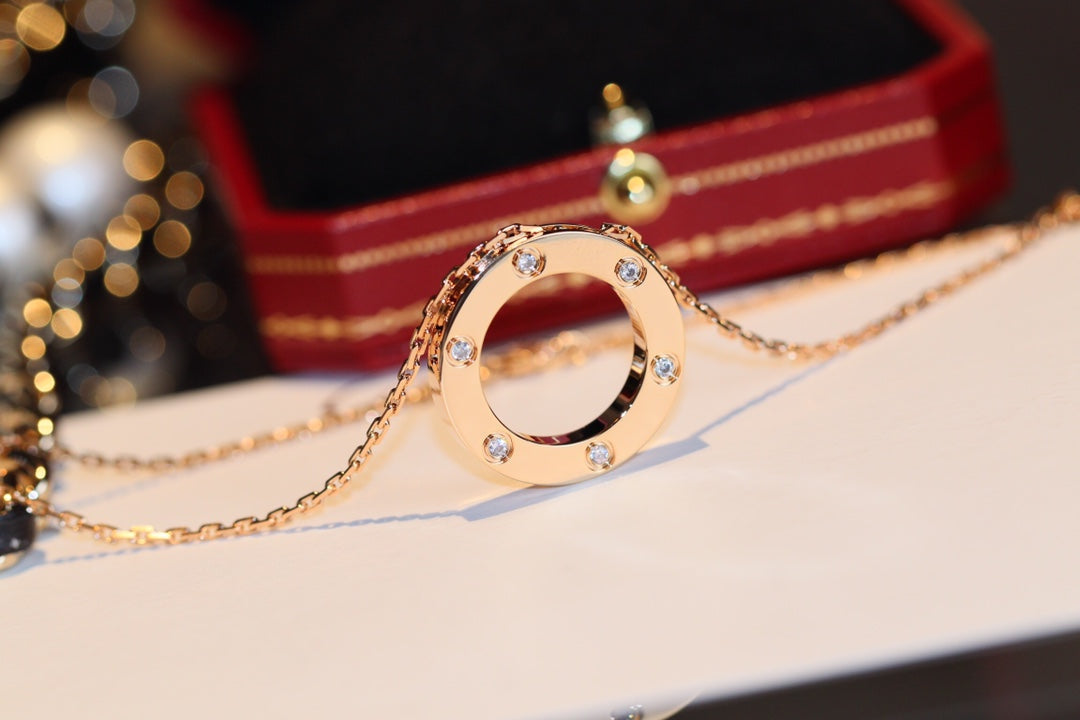[Triumph Jewelry]LOVE NECKLACE 16MM 6 DIAMONDS PINK GOLD