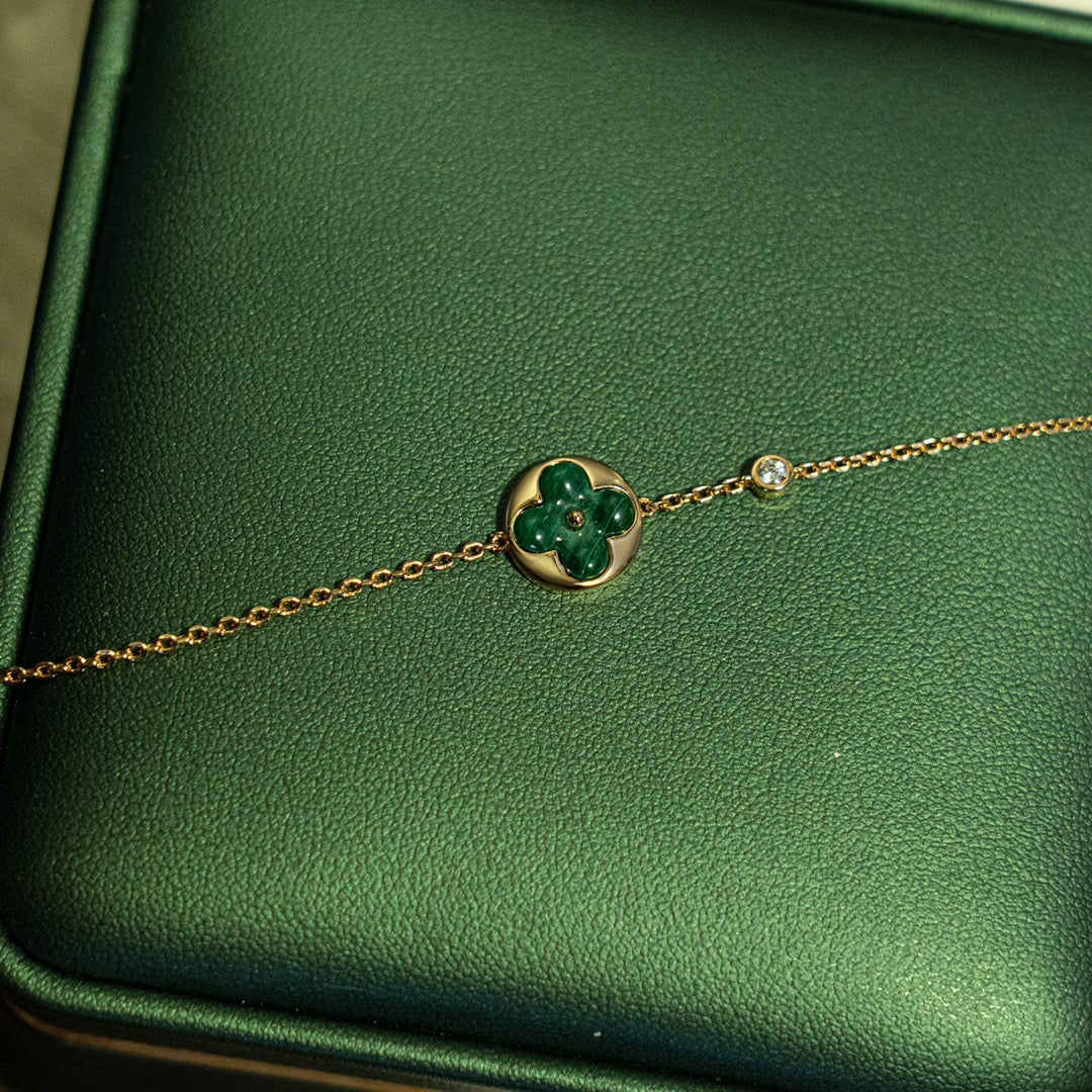 [Triumph Jewelry]SUN MALACHITE 1 DIAMOND PINK GOLD BRACELET