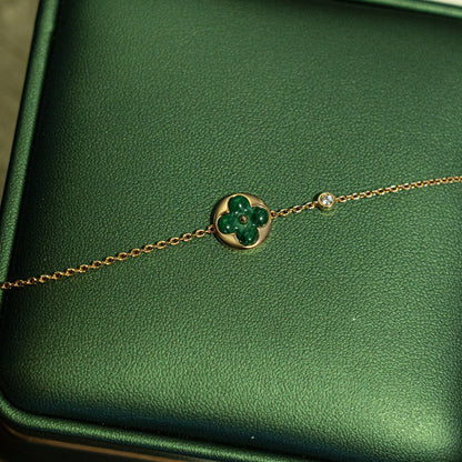 [Triumph Jewelry]SUN MALACHITE 1 DIAMOND PINK GOLD BRACELET