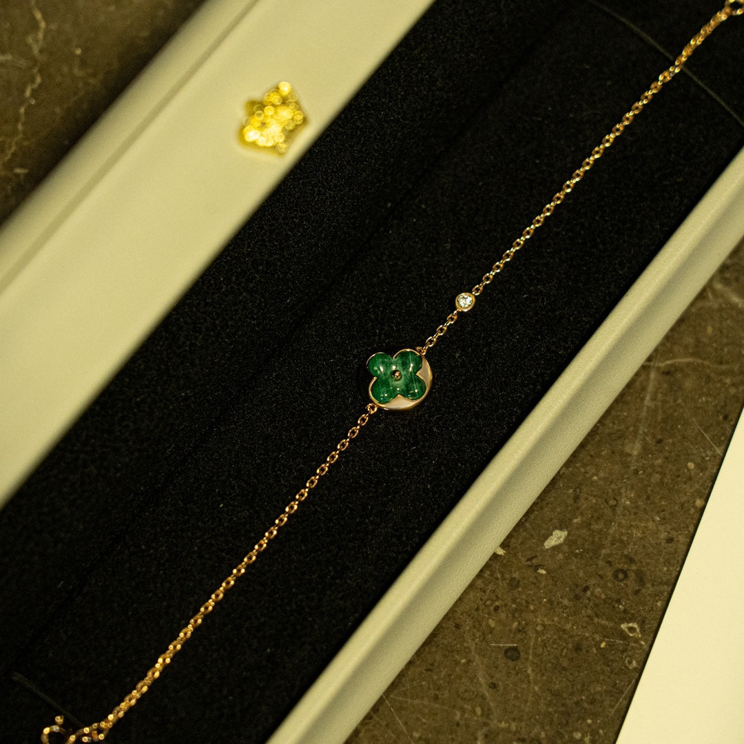 [Triumph Jewelry]SUN MALACHITE 1 DIAMOND PINK GOLD BRACELET