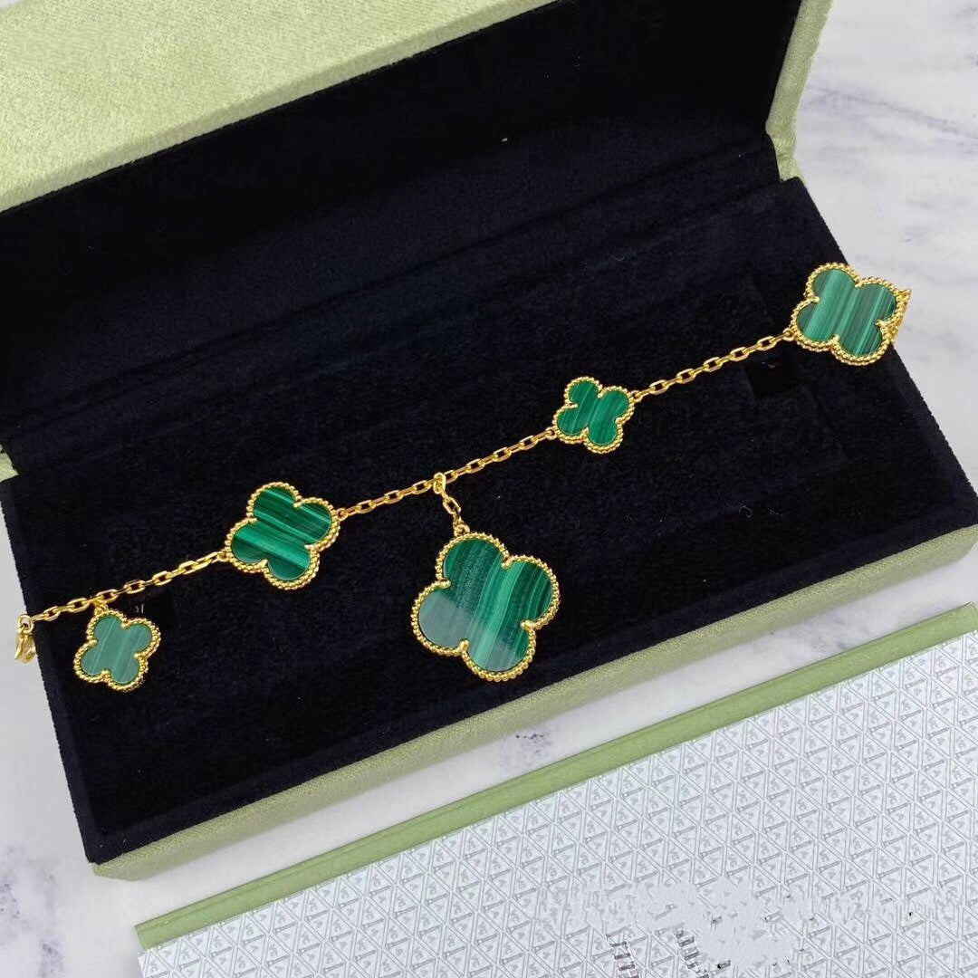 [Triumph Jewelry]MAGIC CLOVER MALACHITE GOLD BRACELET 5 MOTIFS