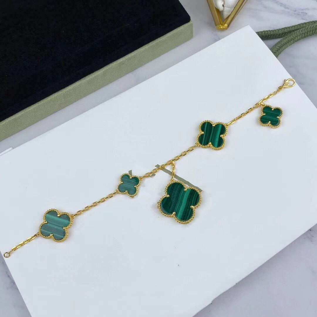 [Triumph Jewelry]MAGIC CLOVER MALACHITE GOLD BRACELET 5 MOTIFS