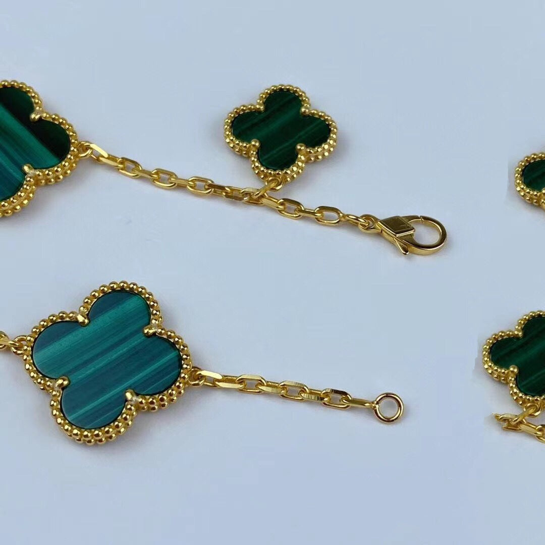 [Triumph Jewelry]MAGIC CLOVER MALACHITE GOLD BRACELET 5 MOTIFS