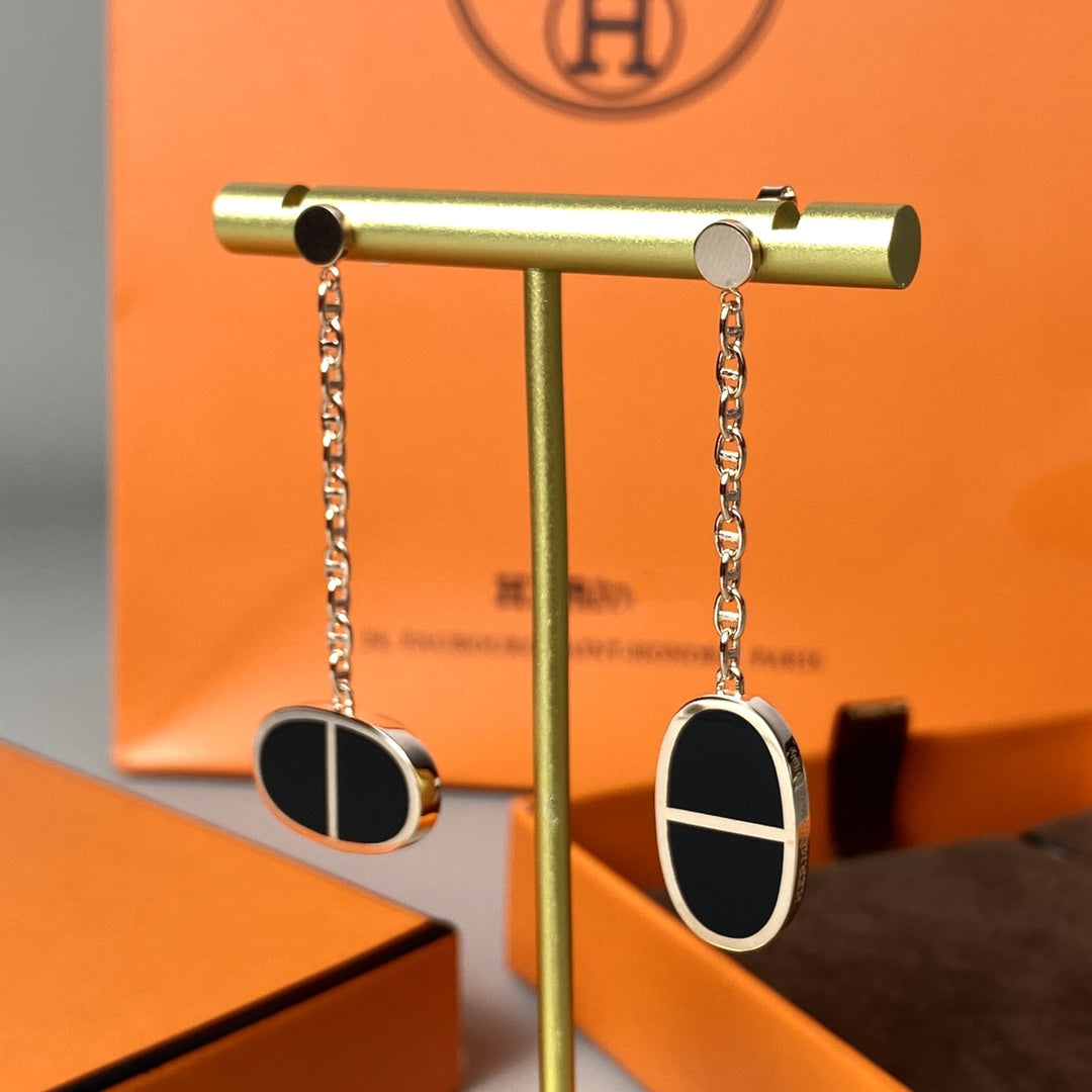 [Triumph Jewelry]CHAINE VERSO BLACK CERAMIC EARRINGS